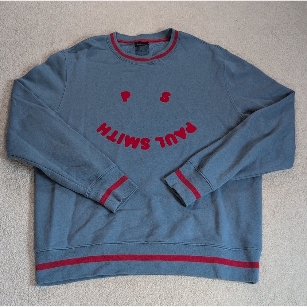 PS Paul Smith Happy Smiley Face Sweatshirt Mens Large Blue Red Organic Cotton